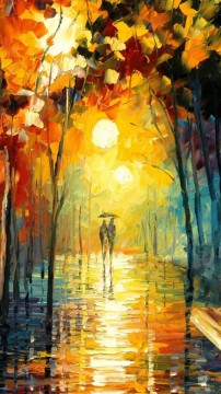 風景 Painting - ナイフによる赤黄色の木々の秋 14